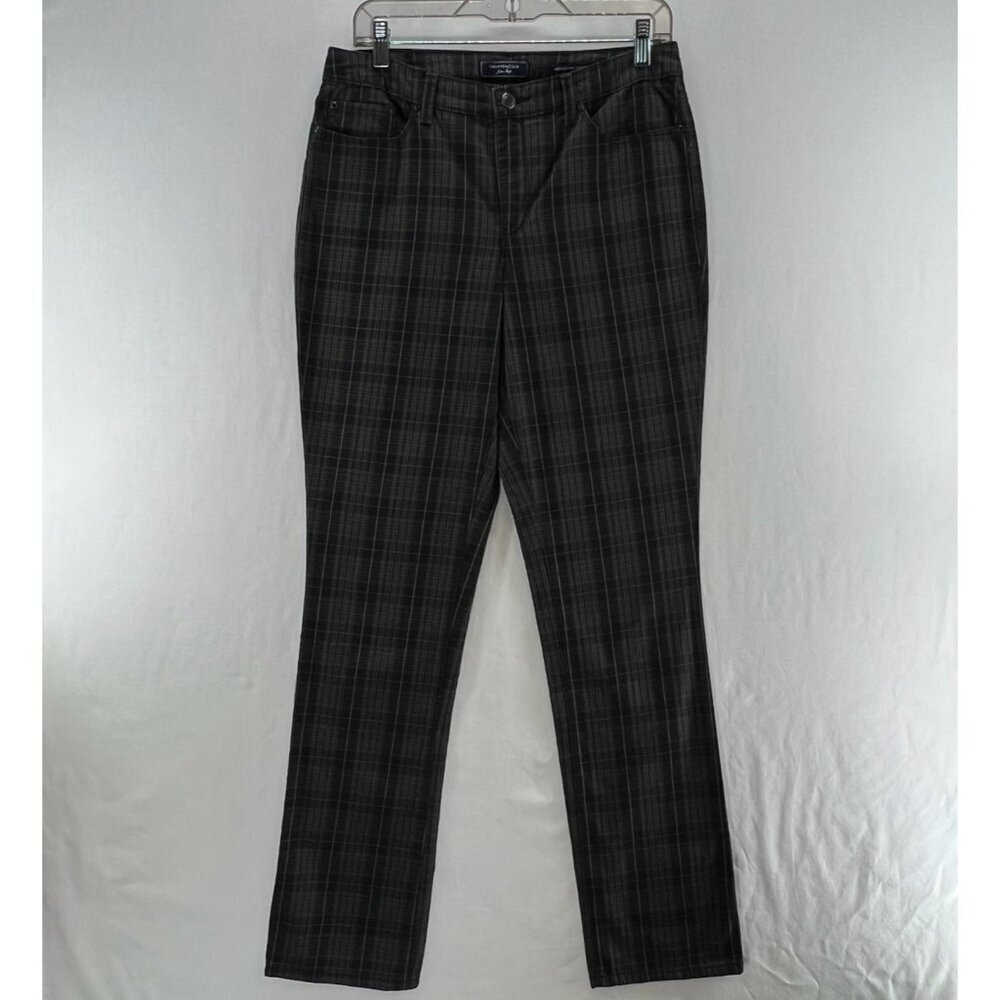 Charter Club Lexington Straight Pants Womens 6 Tummy Control Plaid Charcoal Gray